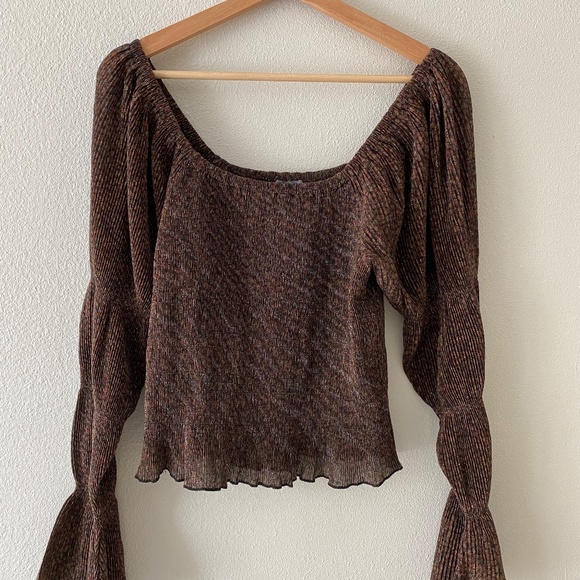 Anthropologie Metallic Square Neck Smocked Top - Picture 4 of 5